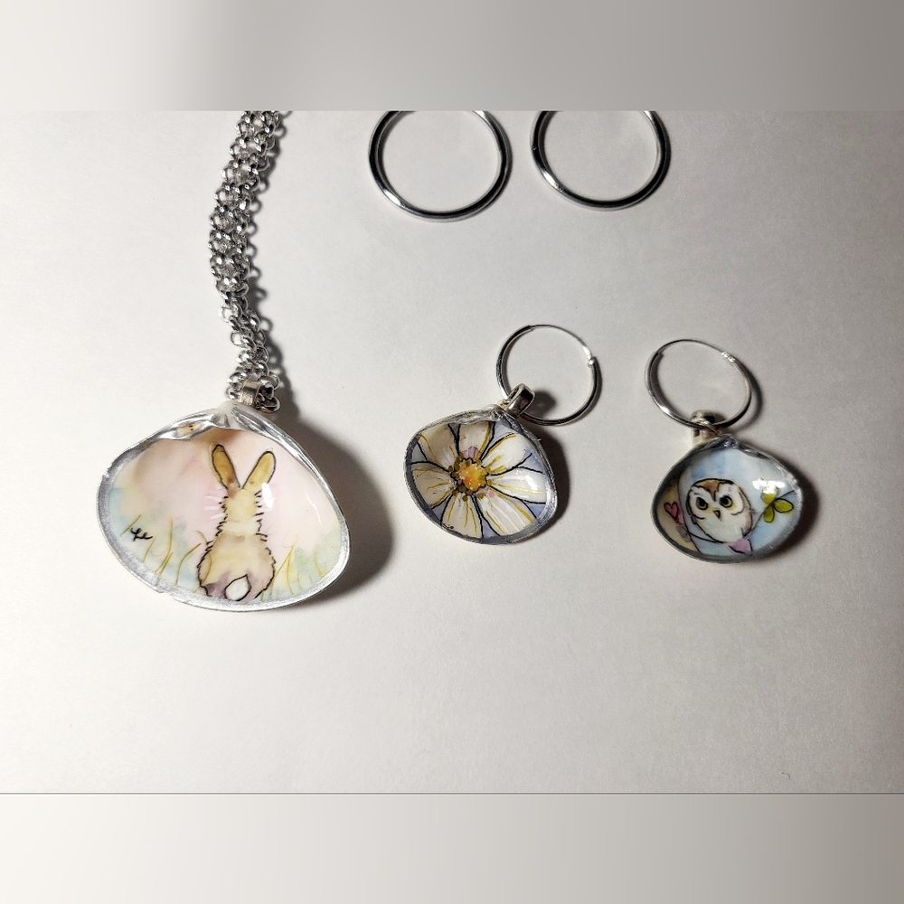 Pendant Necklace and Earrings 8-Piece Set - Rabbit, Owl, Flower